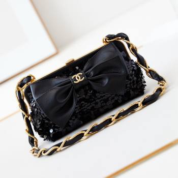 Chanel Bowknot Clutch with Chain in Sequins AP4027 Black 2024 (JY-24072423)