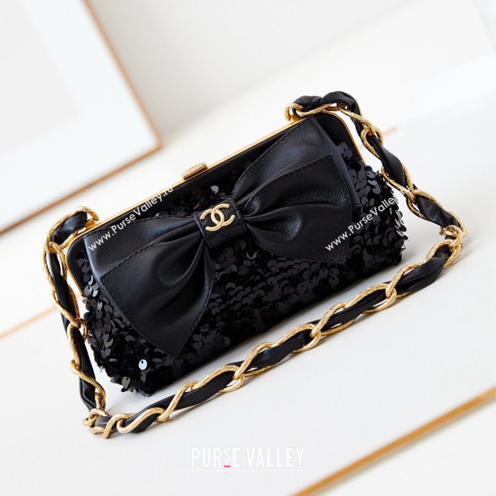 Chanel Bowknot Clutch with Chain in Sequins AP4027 Black 2024 (JY-24072423)