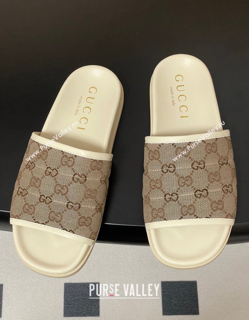 Gucci GG Canvas Flat Slides Sandal Beige 2025 GG082803 (MD-250828038)