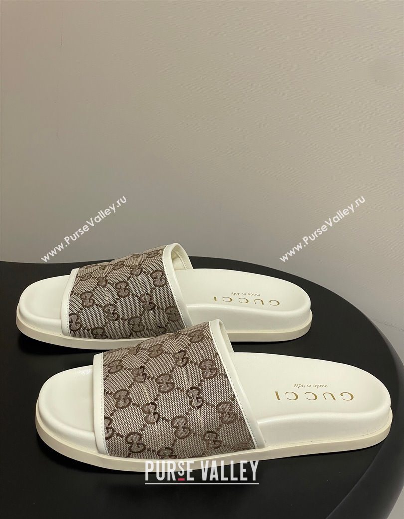 Gucci GG Canvas Flat Slides Sandal Beige 2025 GG082803 (MD-250828038)