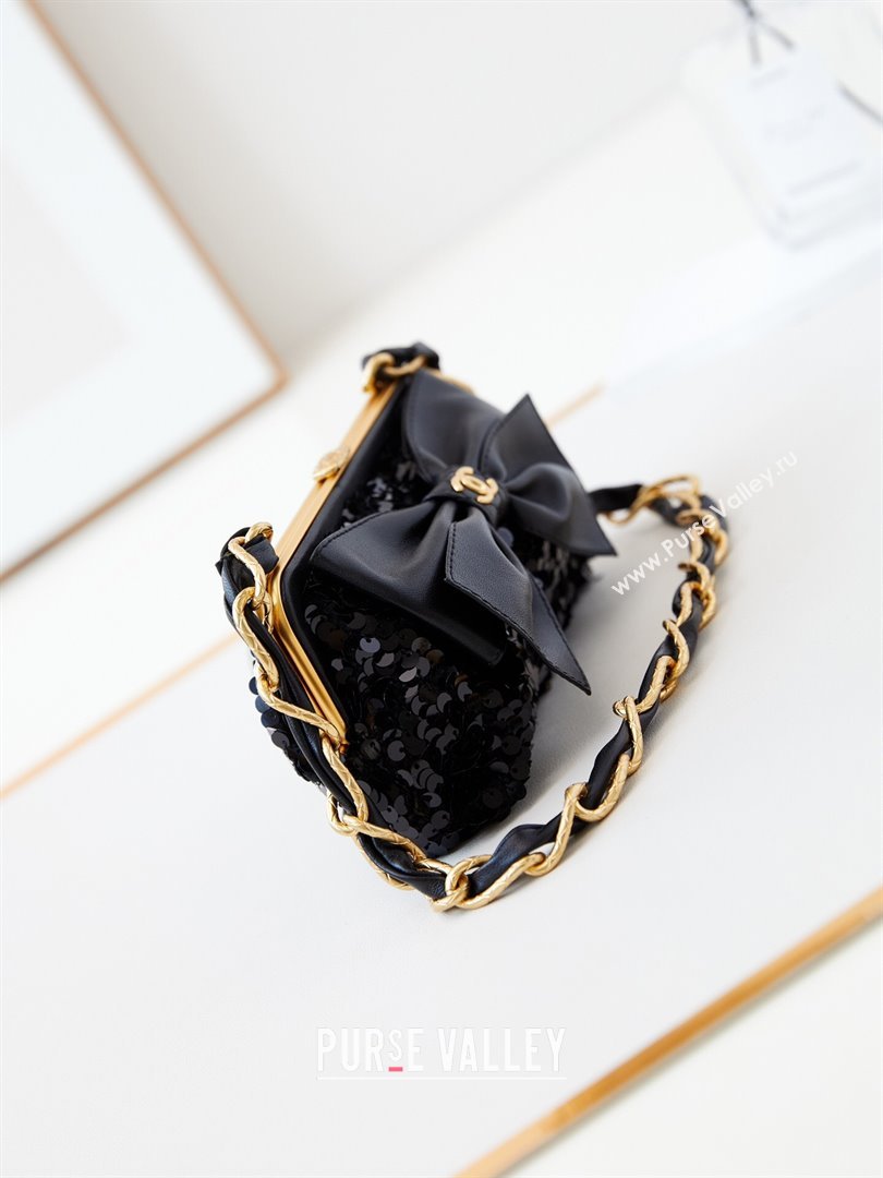 Chanel Bowknot Clutch with Chain in Sequins AP4027 Black 2024 (JY-24072423)