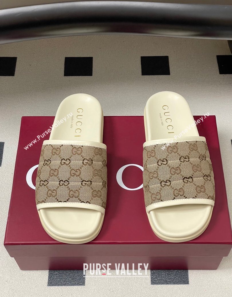Gucci GG Canvas Flat Slides Sandal Beige 2025 GG082803 (MD-250828038)