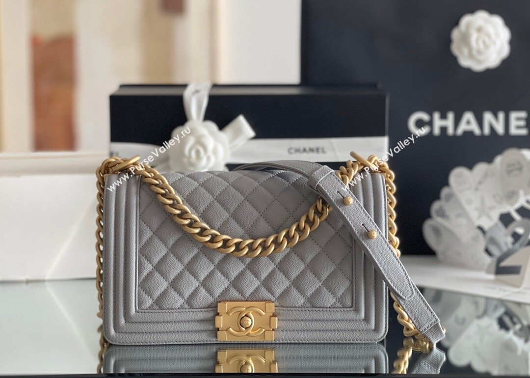 Chanel Original Grained Calfskin Medium Boy Flap Bag Gold/Grey 2023 Top Quality (MHE-23102515)