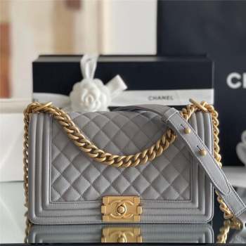 Chanel Original Grained Calfskin Medium Boy Flap Bag Gold/Grey 2023 Top Quality (MHE-23102515)