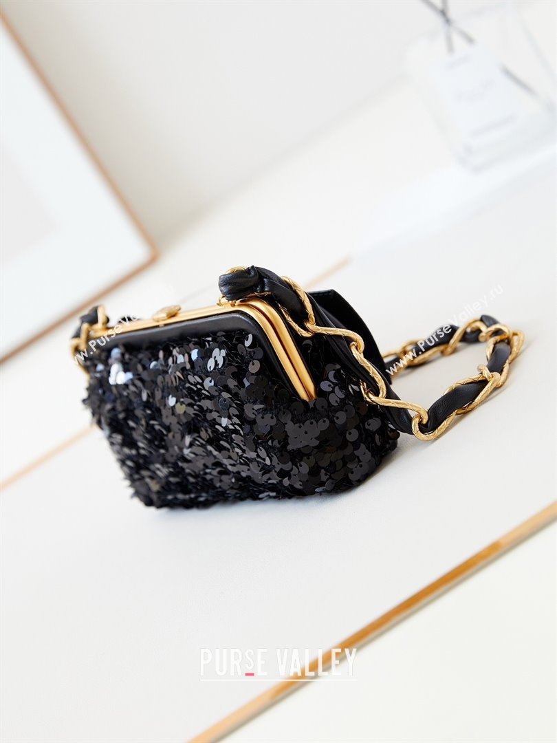 Chanel Bowknot Clutch with Chain in Sequins AP4027 Black 2024 (JY-24072423)