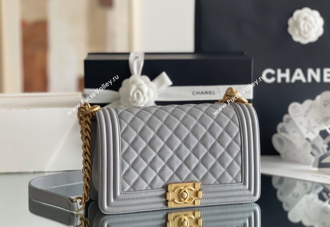 Chanel Original Grained Calfskin Medium Boy Flap Bag Gold/Grey 2023 Top Quality (MHE-23102515)