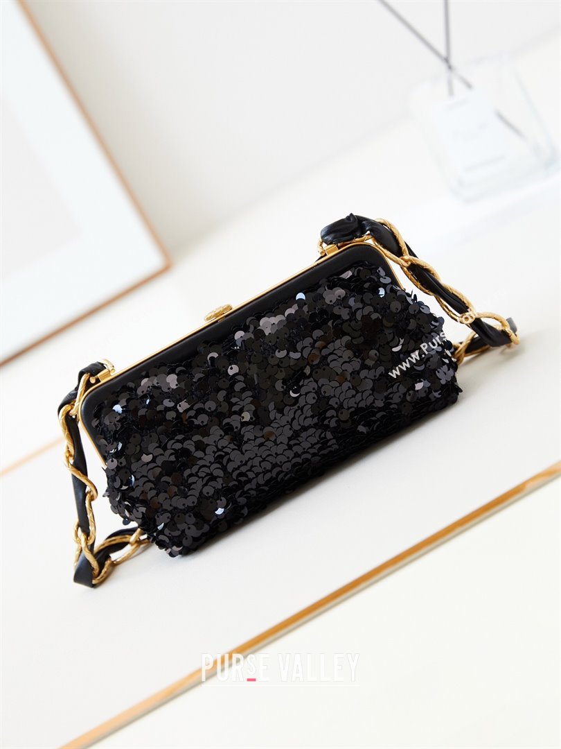 Chanel Bowknot Clutch with Chain in Sequins AP4027 Black 2024 (JY-24072423)