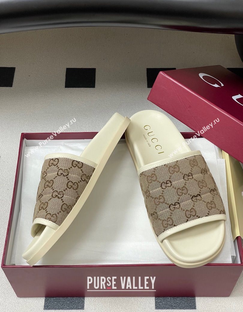 Gucci GG Canvas Flat Slides Sandal Beige 2025 GG082803 (MD-250828038)