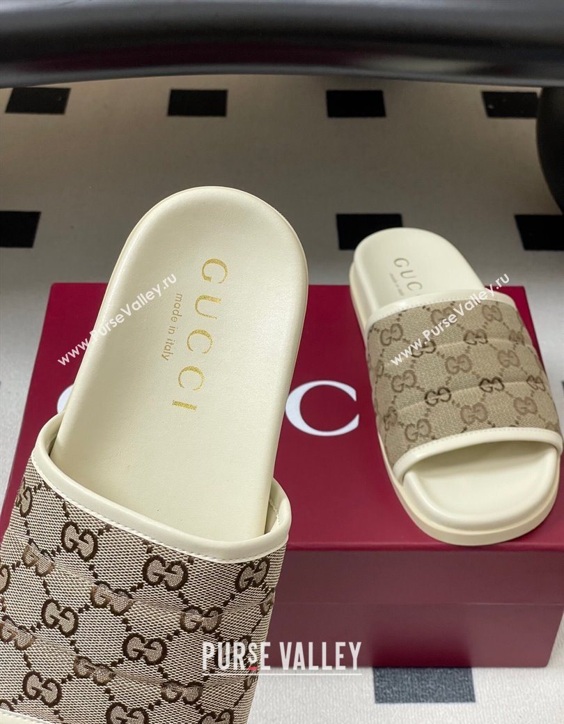 Gucci GG Canvas Flat Slides Sandal Beige 2025 GG082803 (MD-250828038)