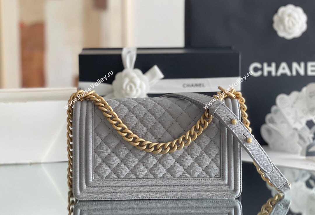 Chanel Original Grained Calfskin Medium Boy Flap Bag Gold/Grey 2023 Top Quality (MHE-23102515)