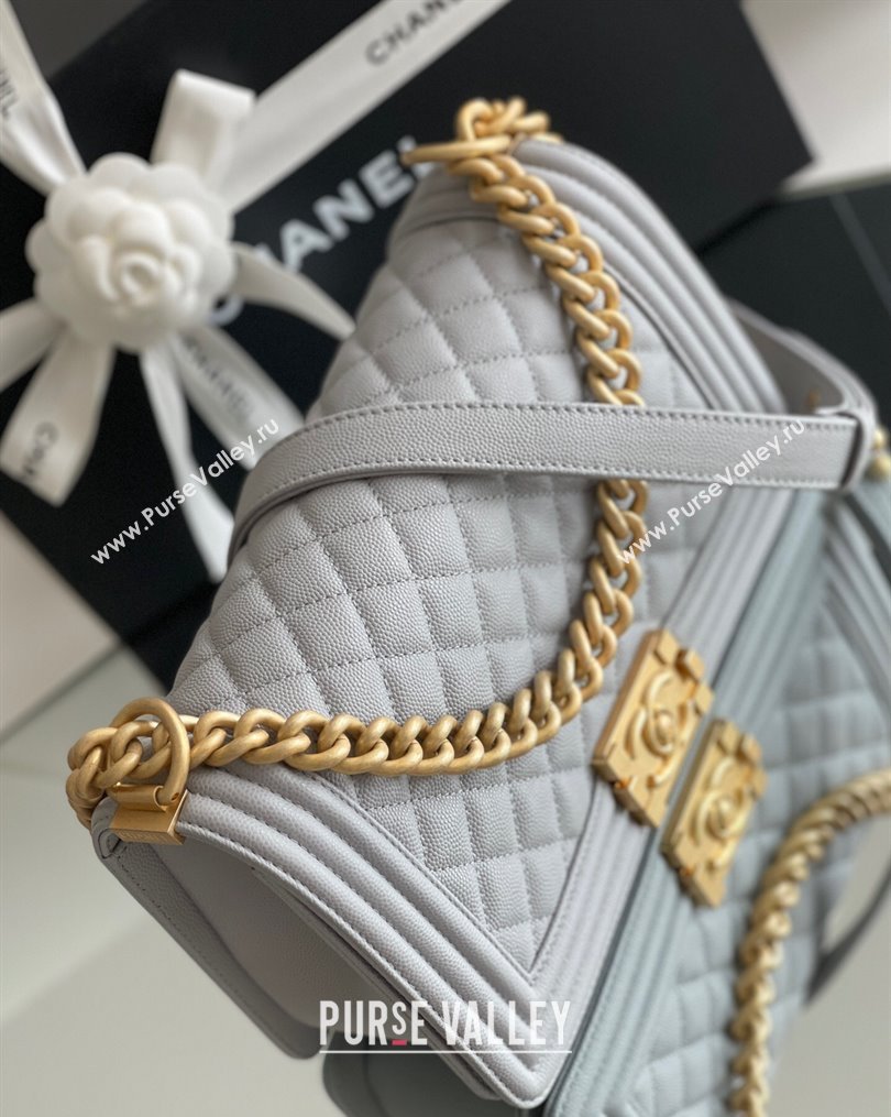 Chanel Original Grained Calfskin Medium Boy Flap Bag Gold/Grey 2023 Top Quality (MHE-23102515)