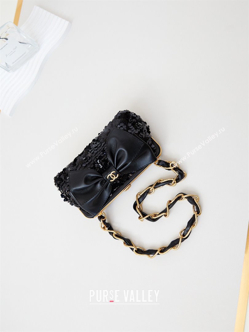 Chanel Bowknot Clutch with Chain in Sequins AP4027 Black 2024 (JY-24072423)