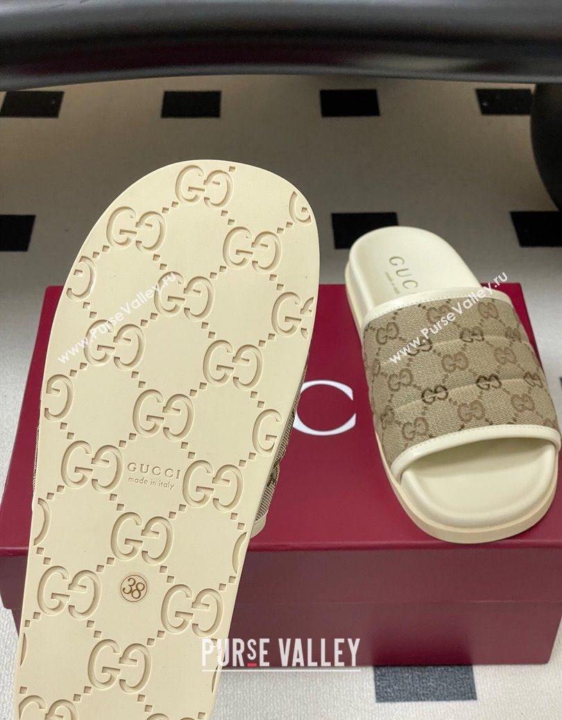 Gucci GG Canvas Flat Slides Sandal Beige 2025 GG082803 (MD-250828038)