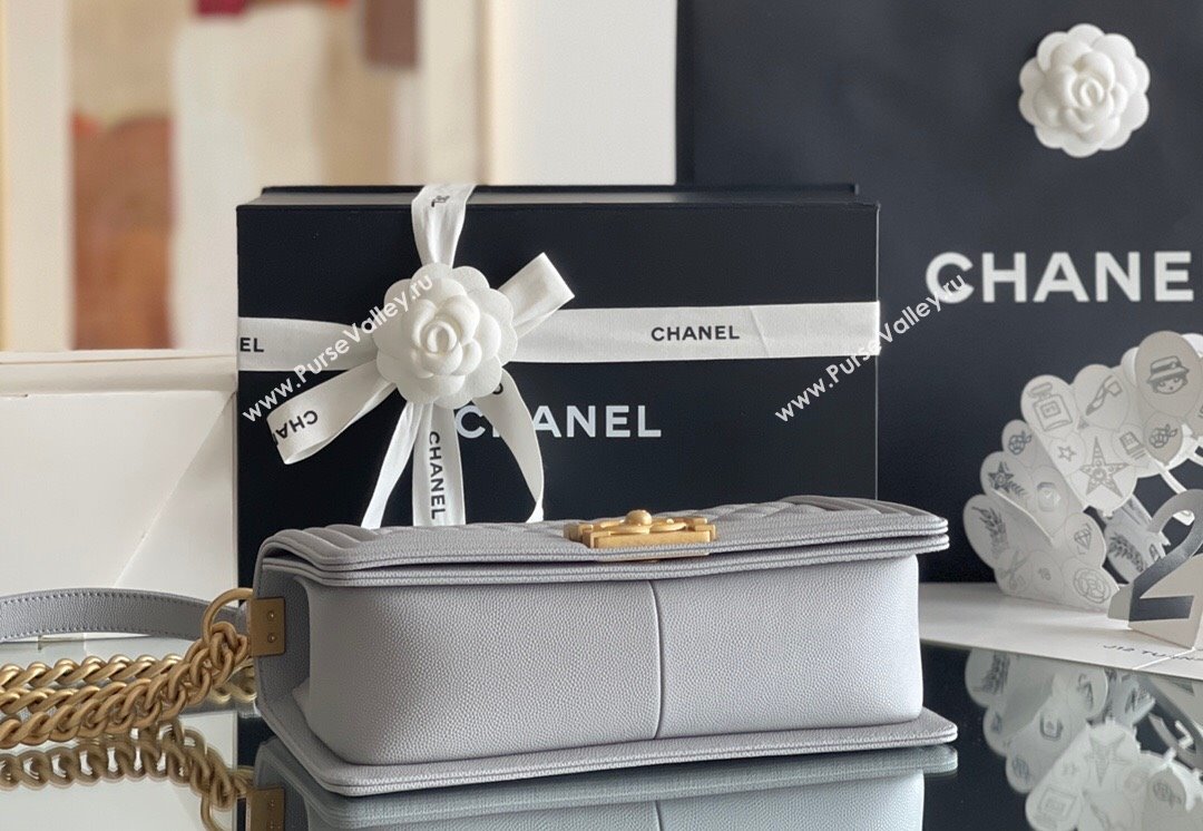 Chanel Original Grained Calfskin Medium Boy Flap Bag Gold/Grey 2023 Top Quality (MHE-23102515)