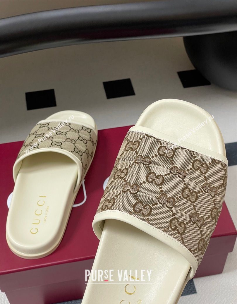 Gucci GG Canvas Flat Slides Sandal Beige 2025 GG082803 (MD-250828038)
