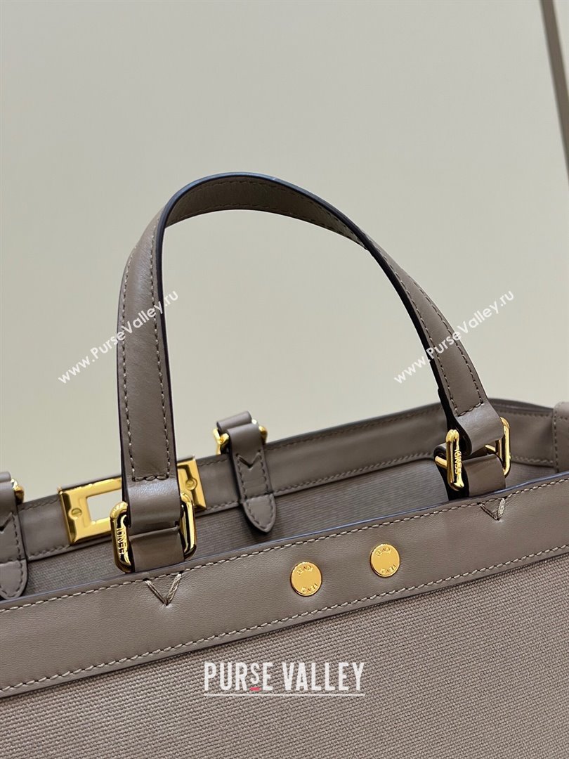 Fendi Medium X-Tote Bag in Canvas FF 8265A Coffee/Grey 2024 Top (CL-240523137)