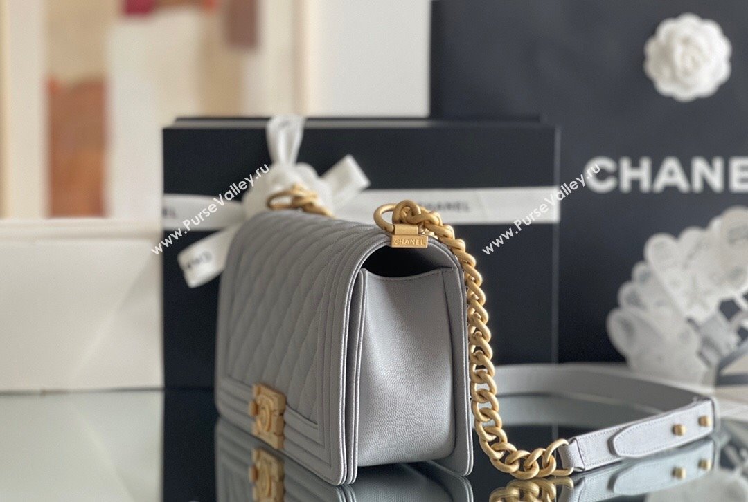 Chanel Original Grained Calfskin Medium Boy Flap Bag Gold/Grey 2023 Top Quality (MHE-23102515)