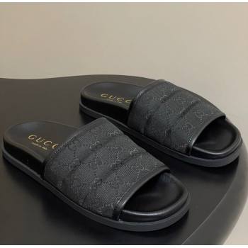 Gucci GG Canvas Flat Slides Sandal Black 2025 GG082803 (MD-250828039)