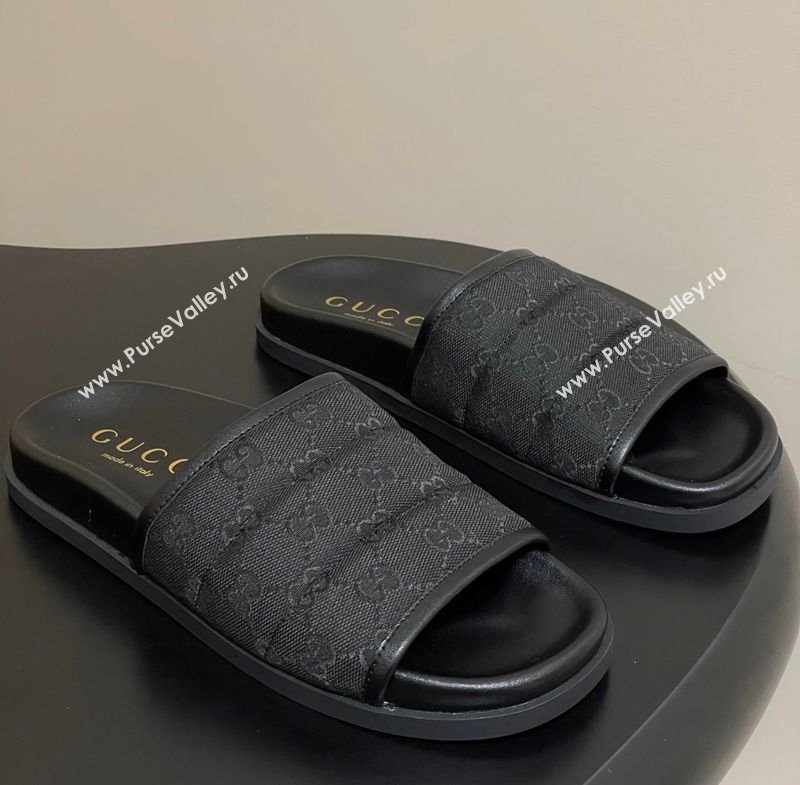 Gucci GG Canvas Flat Slides Sandal Black 2025 GG082803 (MD-250828039)