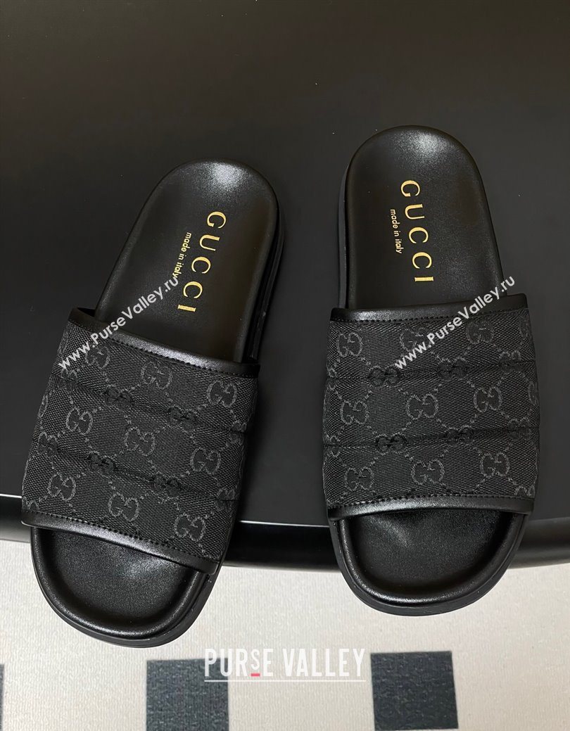 Gucci GG Canvas Flat Slides Sandal Black 2025 GG082803 (MD-250828039)