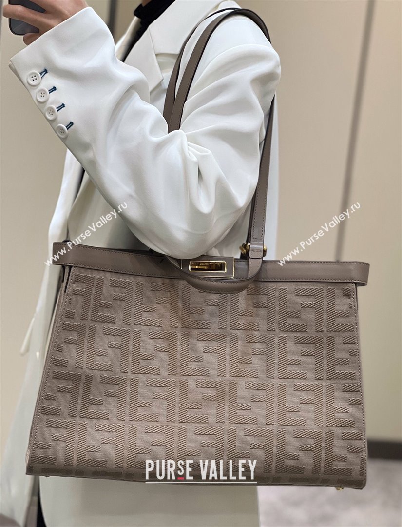 Fendi Medium X-Tote Bag in Canvas FF 8265A Coffee/Grey 2024 Top (CL-240523137)