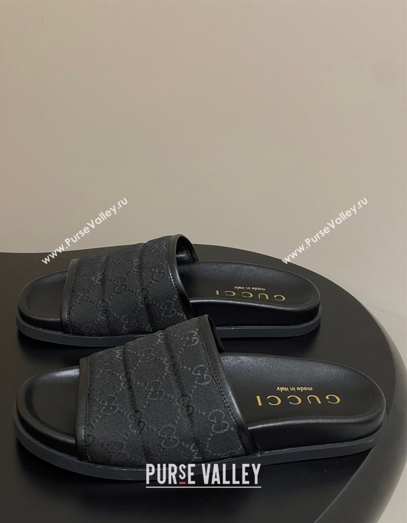Gucci GG Canvas Flat Slides Sandal Black 2025 GG082803 (MD-250828039)
