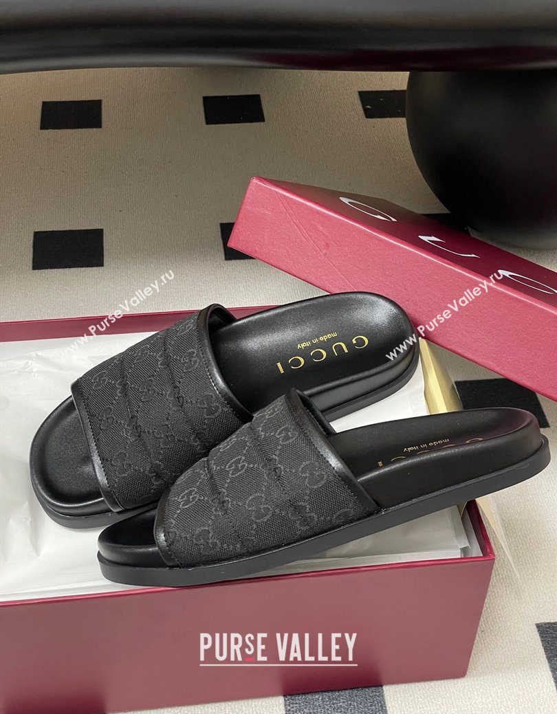 Gucci GG Canvas Flat Slides Sandal Black 2025 GG082803 (MD-250828039)
