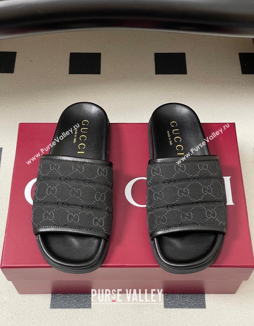 Gucci GG Canvas Flat Slides Sandal Black 2025 GG082803 (MD-250828039)