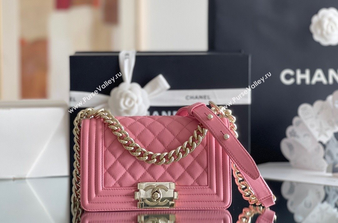 Chanel Original Grained Calfskin Small Boy Flap Bag Light Gold/Peach Pink 2023 Top Quality (MHE-23102516)