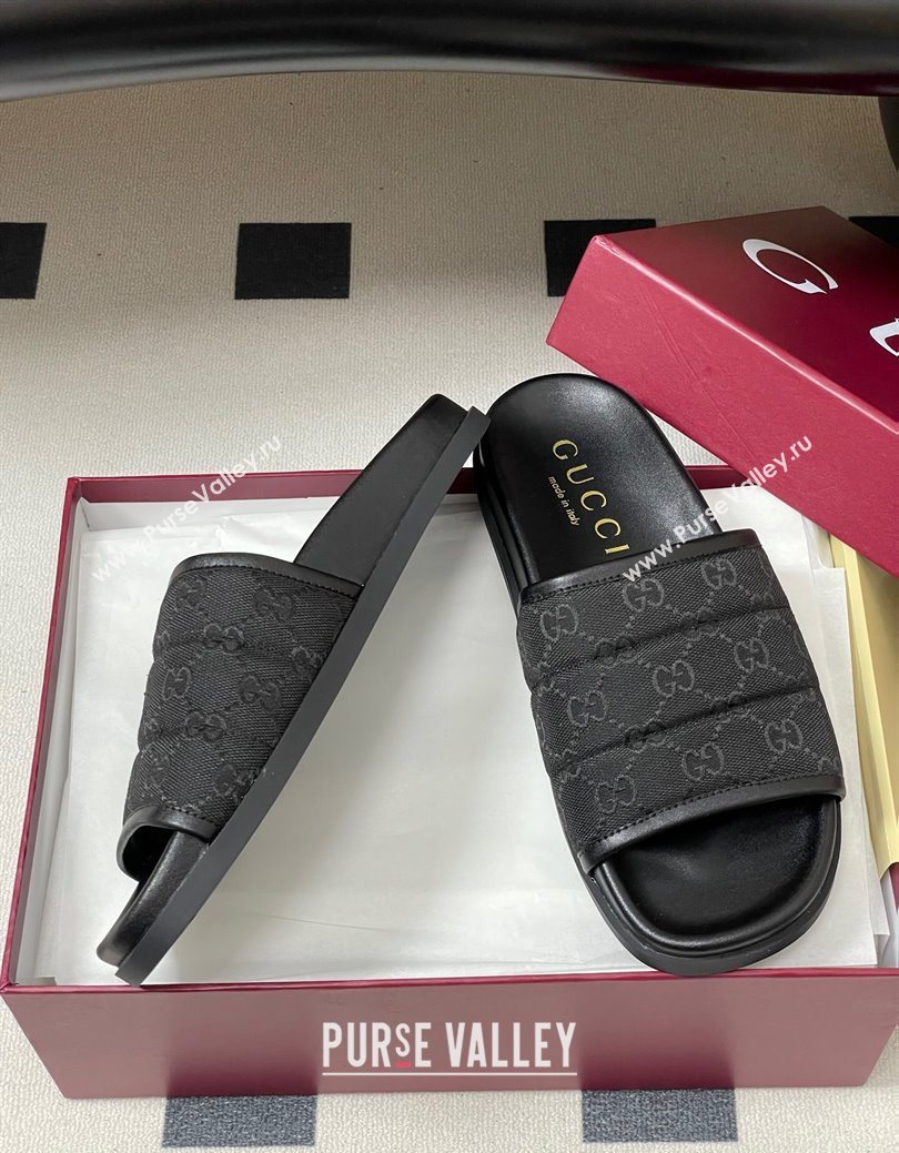 Gucci GG Canvas Flat Slides Sandal Black 2025 GG082803 (MD-250828039)