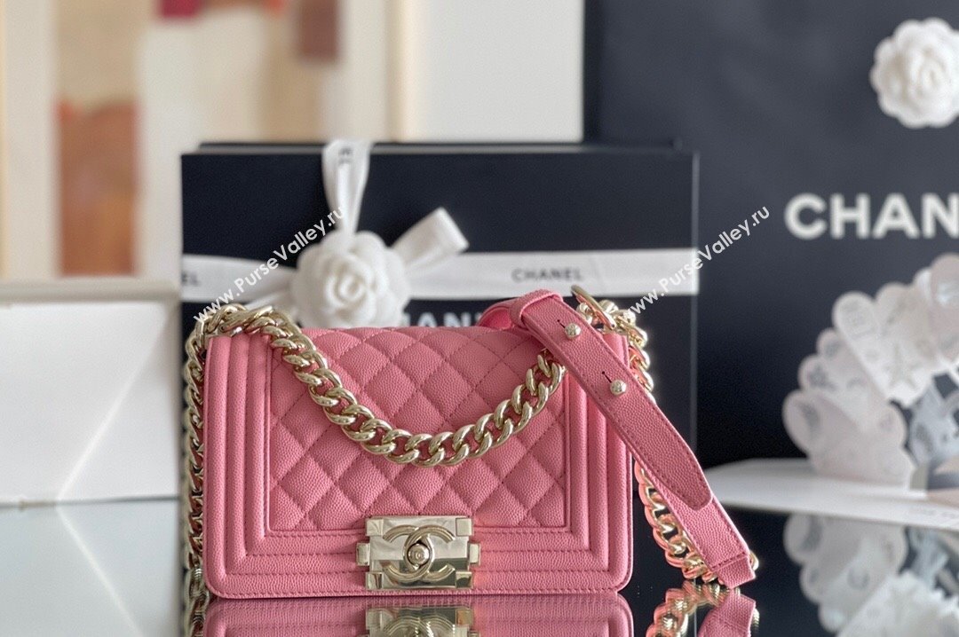 Chanel Original Grained Calfskin Small Boy Flap Bag Light Gold/Peach Pink 2023 Top Quality (MHE-23102516)