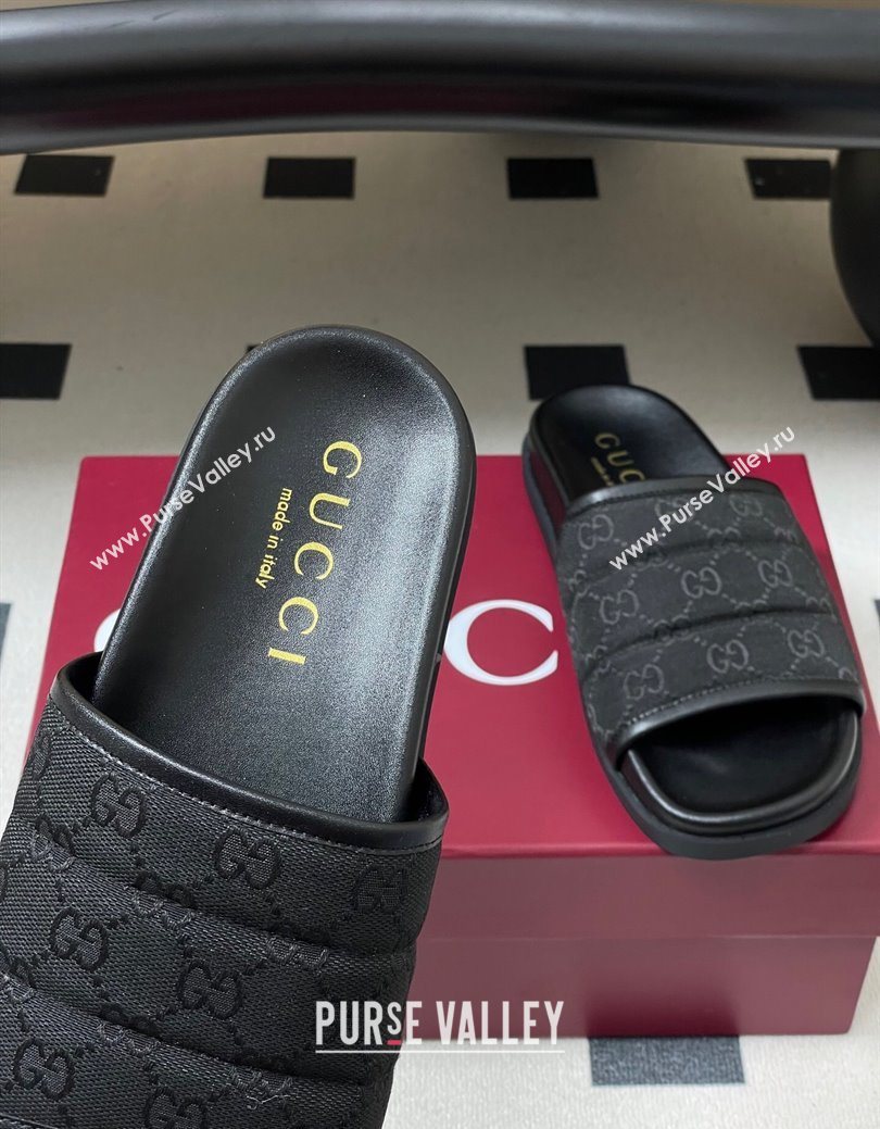 Gucci GG Canvas Flat Slides Sandal Black 2025 GG082803 (MD-250828039)