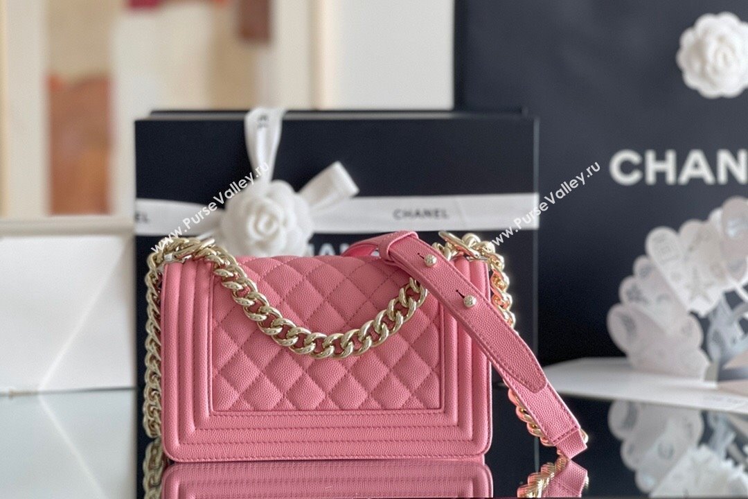 Chanel Original Grained Calfskin Small Boy Flap Bag Light Gold/Peach Pink 2023 Top Quality (MHE-23102516)