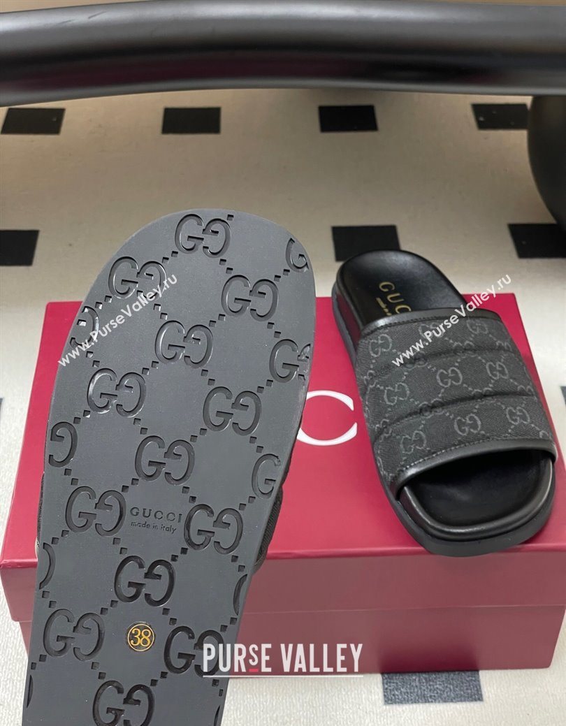Gucci GG Canvas Flat Slides Sandal Black 2025 GG082803 (MD-250828039)