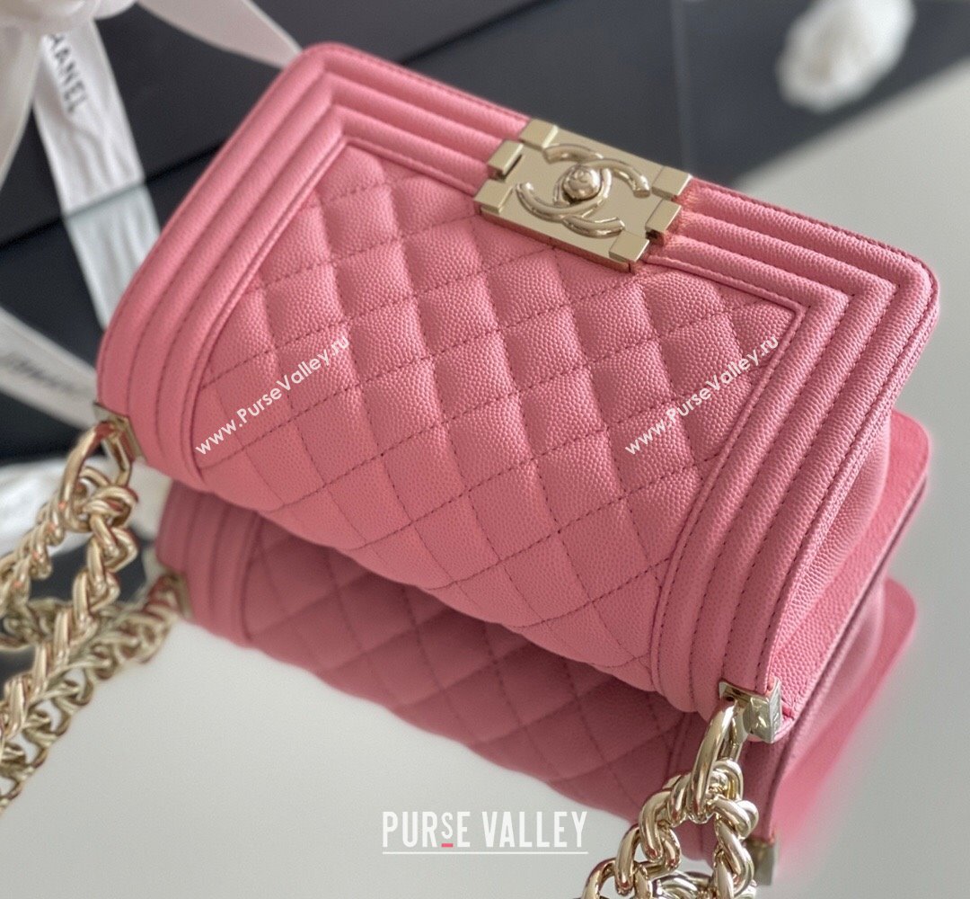 Chanel Original Grained Calfskin Small Boy Flap Bag Light Gold/Peach Pink 2023 Top Quality (MHE-23102516)