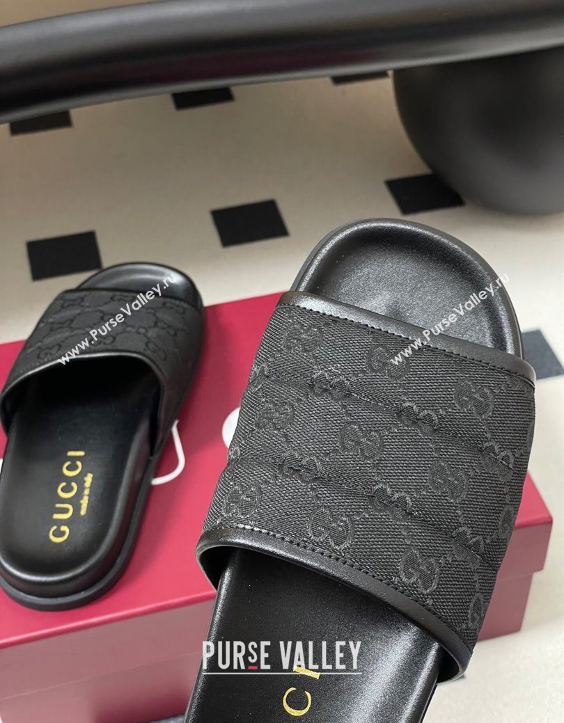 Gucci GG Canvas Flat Slides Sandal Black 2025 GG082803 (MD-250828039)