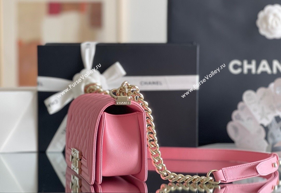 Chanel Original Grained Calfskin Small Boy Flap Bag Light Gold/Peach Pink 2023 Top Quality (MHE-23102516)