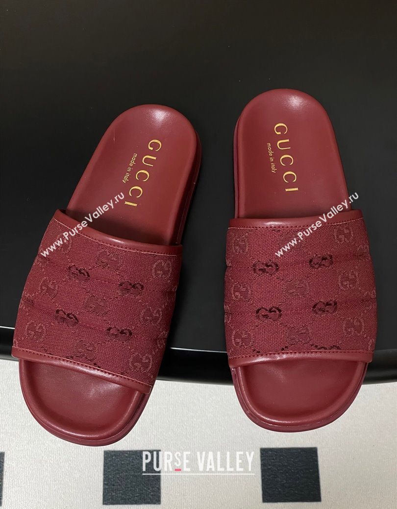 Gucci GG Canvas Flat Slides Sandal Ancora Red 2025 GG082803 (MD-250828040)