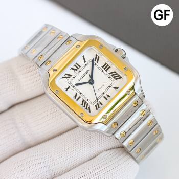 Cartier Santos de Cartier Watch， Large Model 39.8mm Yellow Gold/Silver 2023 TOP QUALITY (KN-23121805)