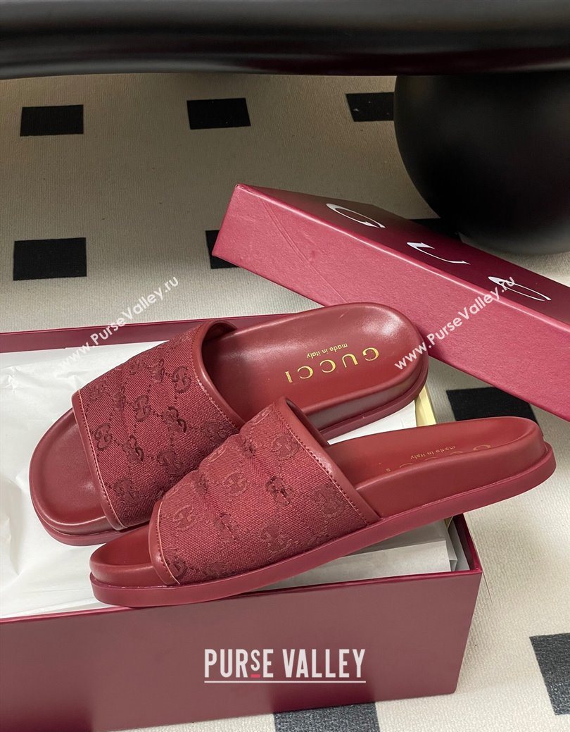 Gucci GG Canvas Flat Slides Sandal Ancora Red 2025 GG082803 (MD-250828040)