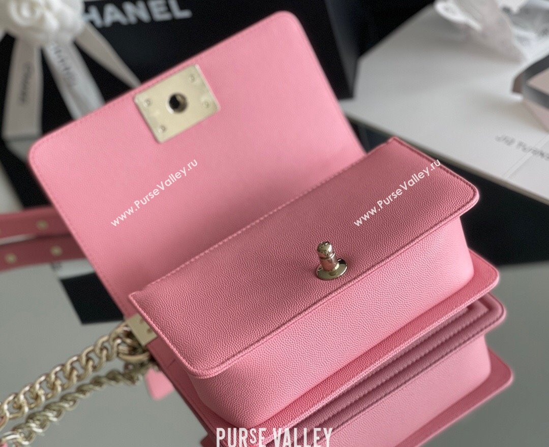 Chanel Original Grained Calfskin Small Boy Flap Bag Light Gold/Peach Pink 2023 Top Quality (MHE-23102516)