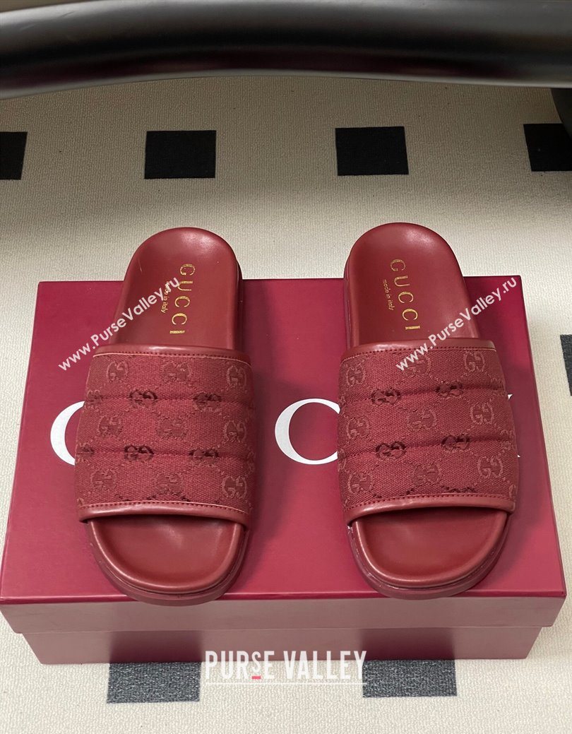 Gucci GG Canvas Flat Slides Sandal Ancora Red 2025 GG082803 (MD-250828040)