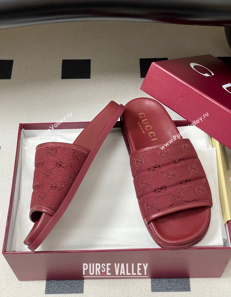 Gucci GG Canvas Flat Slides Sandal Ancora Red 2025 GG082803 (MD-250828040)