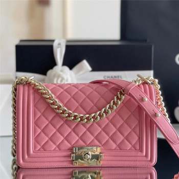 Chanel Original Grained Calfskin Medium Boy Flap Bag Light Gold/Peach Pink 2023 Top Quality (MHE-23102517)