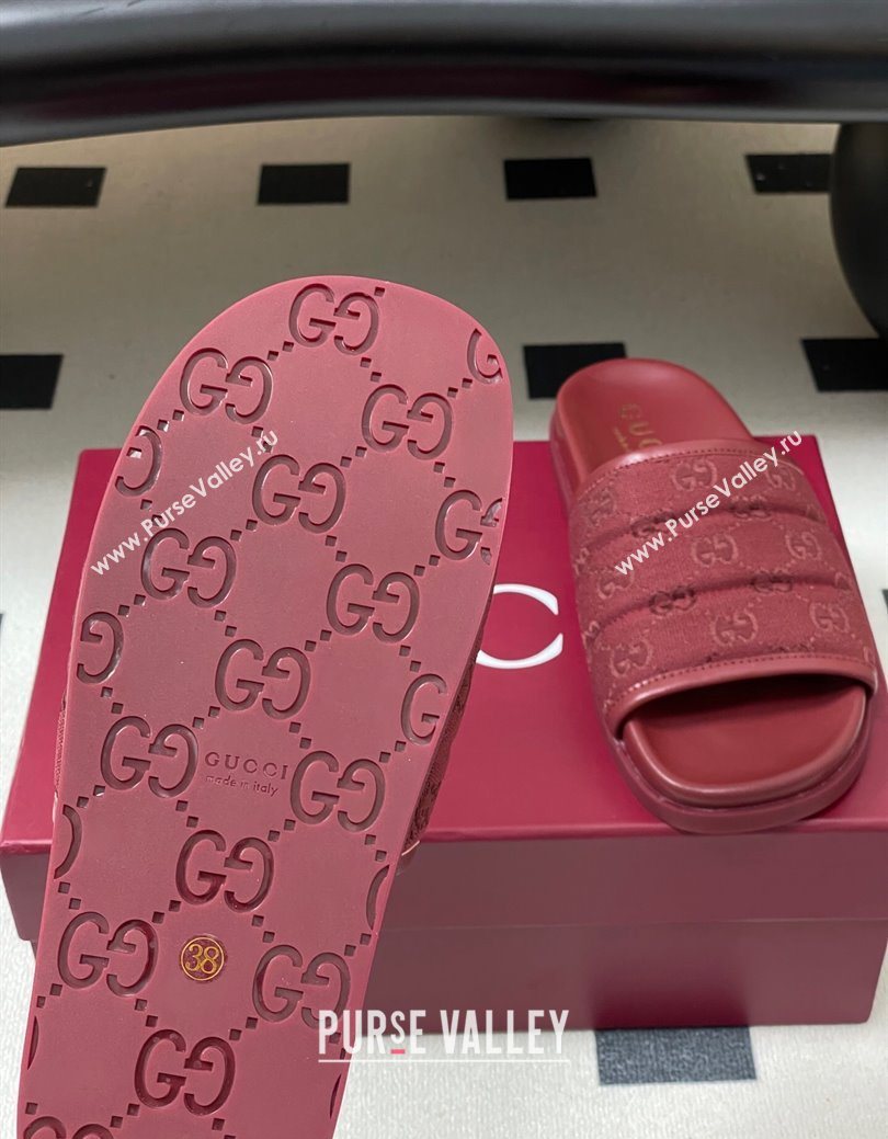 Gucci GG Canvas Flat Slides Sandal Ancora Red 2025 GG082803 (MD-250828040)