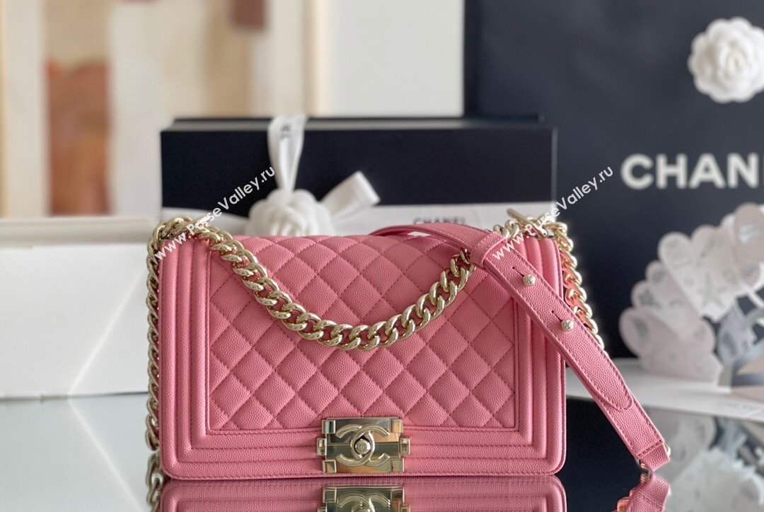 Chanel Original Grained Calfskin Medium Boy Flap Bag Light Gold/Peach Pink 2023 Top Quality (MHE-23102517)