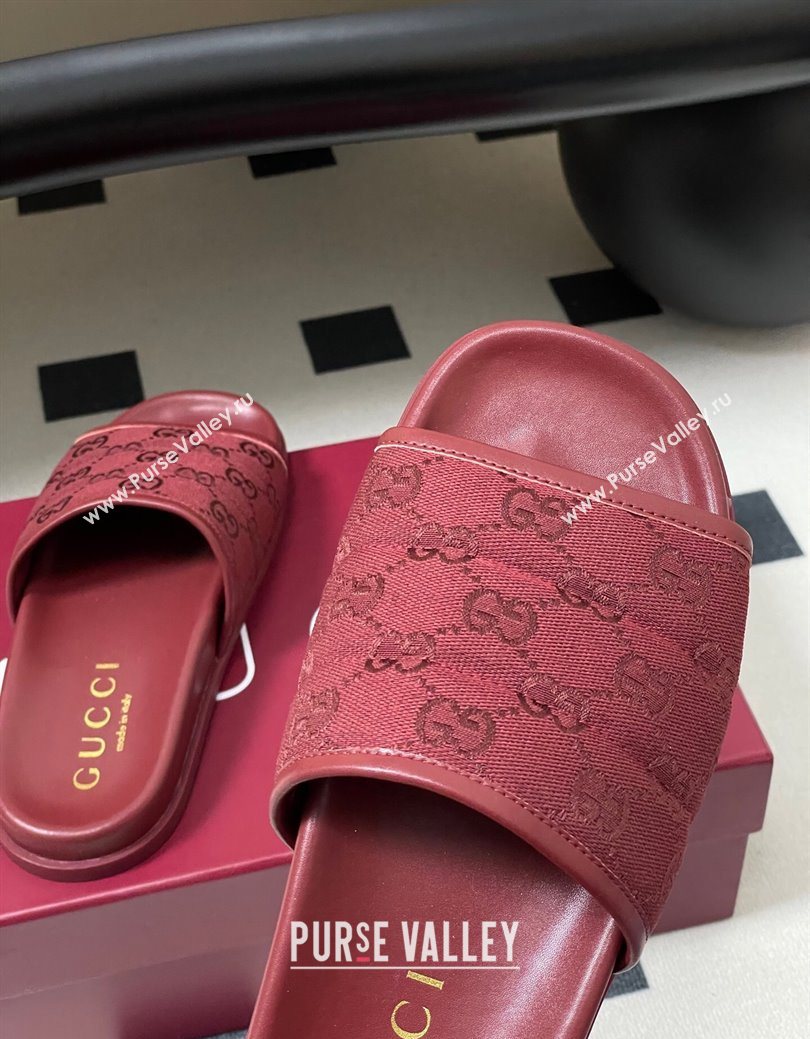 Gucci GG Canvas Flat Slides Sandal Ancora Red 2025 GG082803 (MD-250828040)