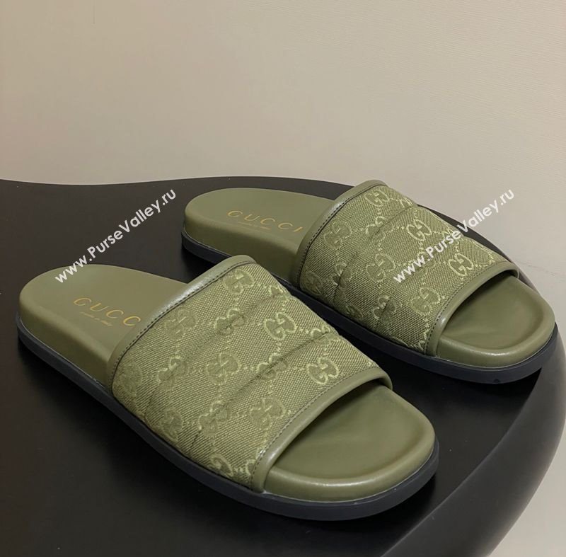 Gucci GG Canvas Flat Slides Sandal Green 2025 GG082803 (MD-250828041)