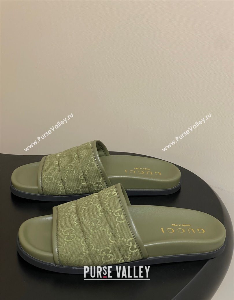 Gucci GG Canvas Flat Slides Sandal Green 2025 GG082803 (MD-250828041)