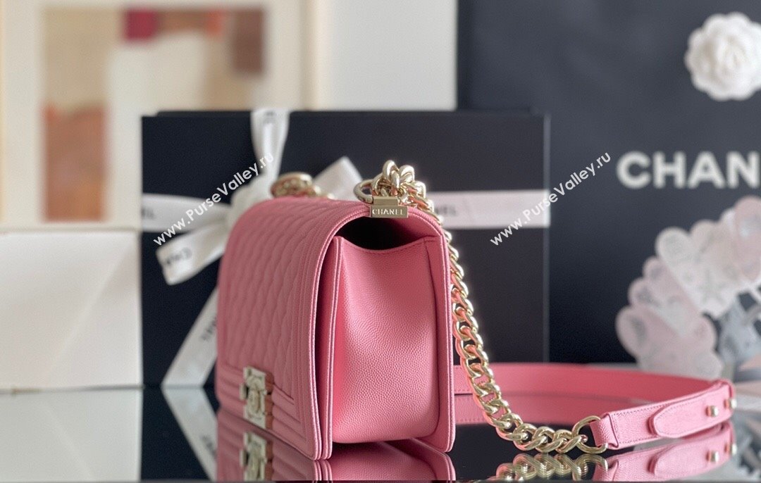 Chanel Original Grained Calfskin Medium Boy Flap Bag Light Gold/Peach Pink 2023 Top Quality (MHE-23102517)